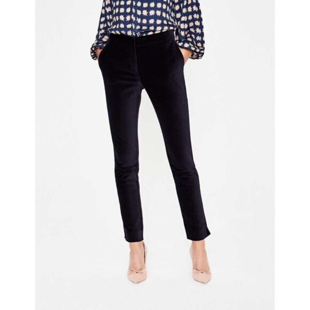 Boden Navy Blue Velvet Straight Leg Ankle Pants SZ 12 US NEW